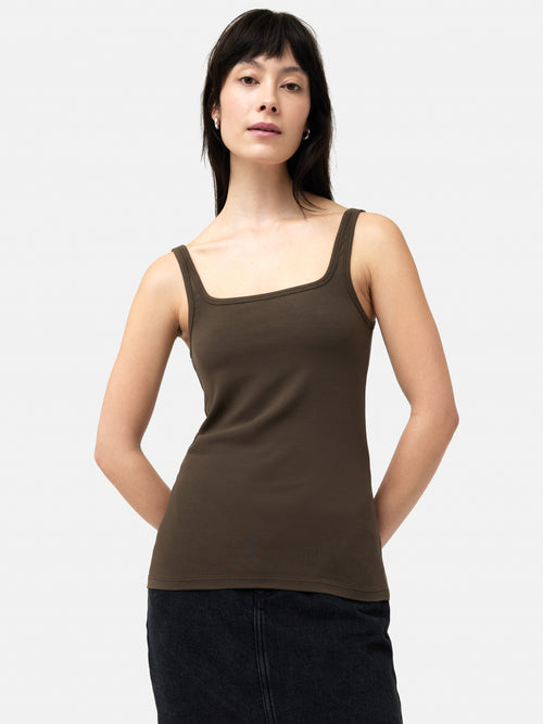 Square Neck Layering Tank | Brown