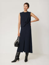 Cotton Blend Knitted Skirt | Navy