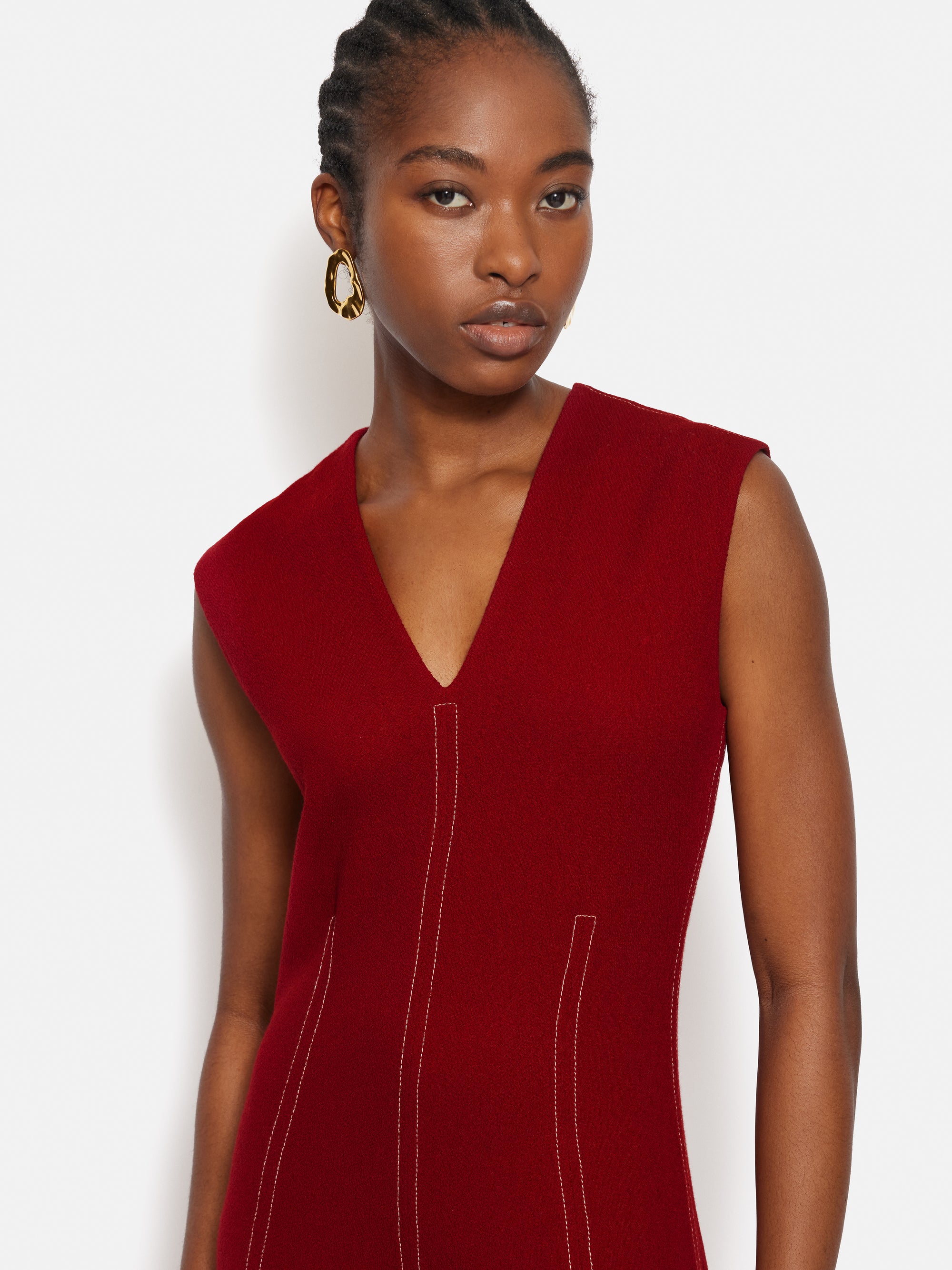 12953 Red Ribbed Stitching Dress main image 0