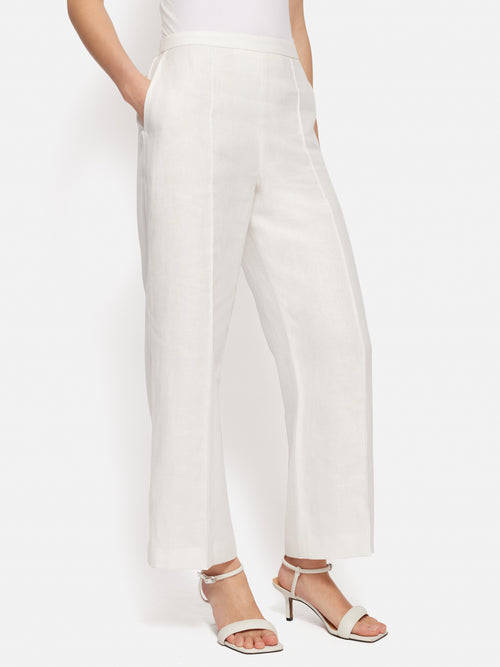 Irish Linen Herringbone Palazzo | White