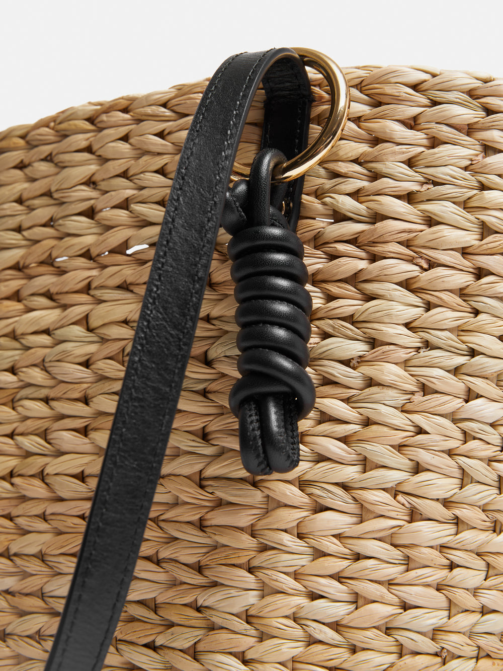 Faux Straw Bucket Bag W/stone Handle