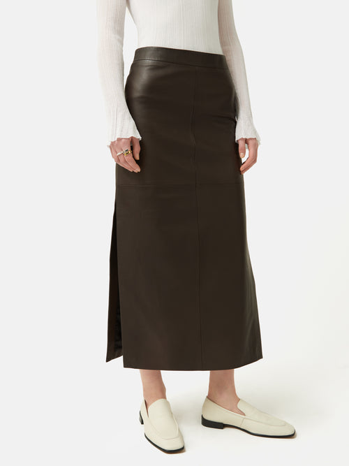 JEITHER | Jupe midi en simili cuir plissée avec ceinture à la taille JEITHER | Jupe midi en simili cuir plissée avec ceinture à la taille