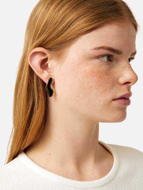 Organic Enamel Inlay Earring | Black