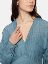 Silk Linen Gauze Maxi Dress | Blue