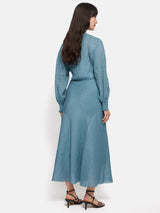 Silk Linen Gauze Maxi Dress | Blue