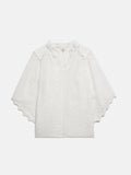 Textured Jacquard Frill Top | White