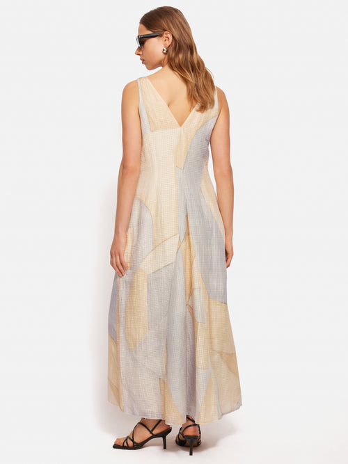 Abstract Silk Linen Gauze Dress | Blue
