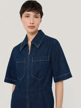 Denim Contrast Stitch Jumpsuit | Indigo