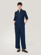Denim Contrast Stitch Jumpsuit | Indigo