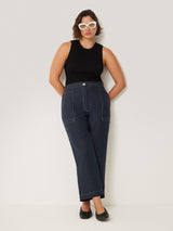 French Linen Cropped Trouser | Navy