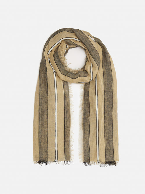 Linen Mix Stripe Woven Scarf | Natural