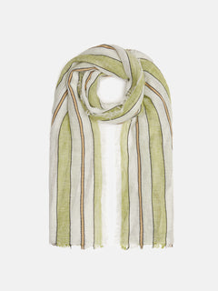 Linen Mix Stripe Woven Scarf | Green