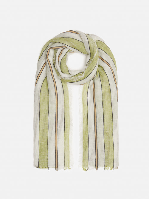 Linen Mix Stripe Woven Scarf | Green