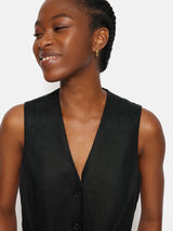 Linen Tie Front Waistcoat | Black