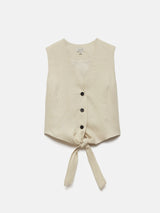 Linen Tie Front Waistcoat | Cream