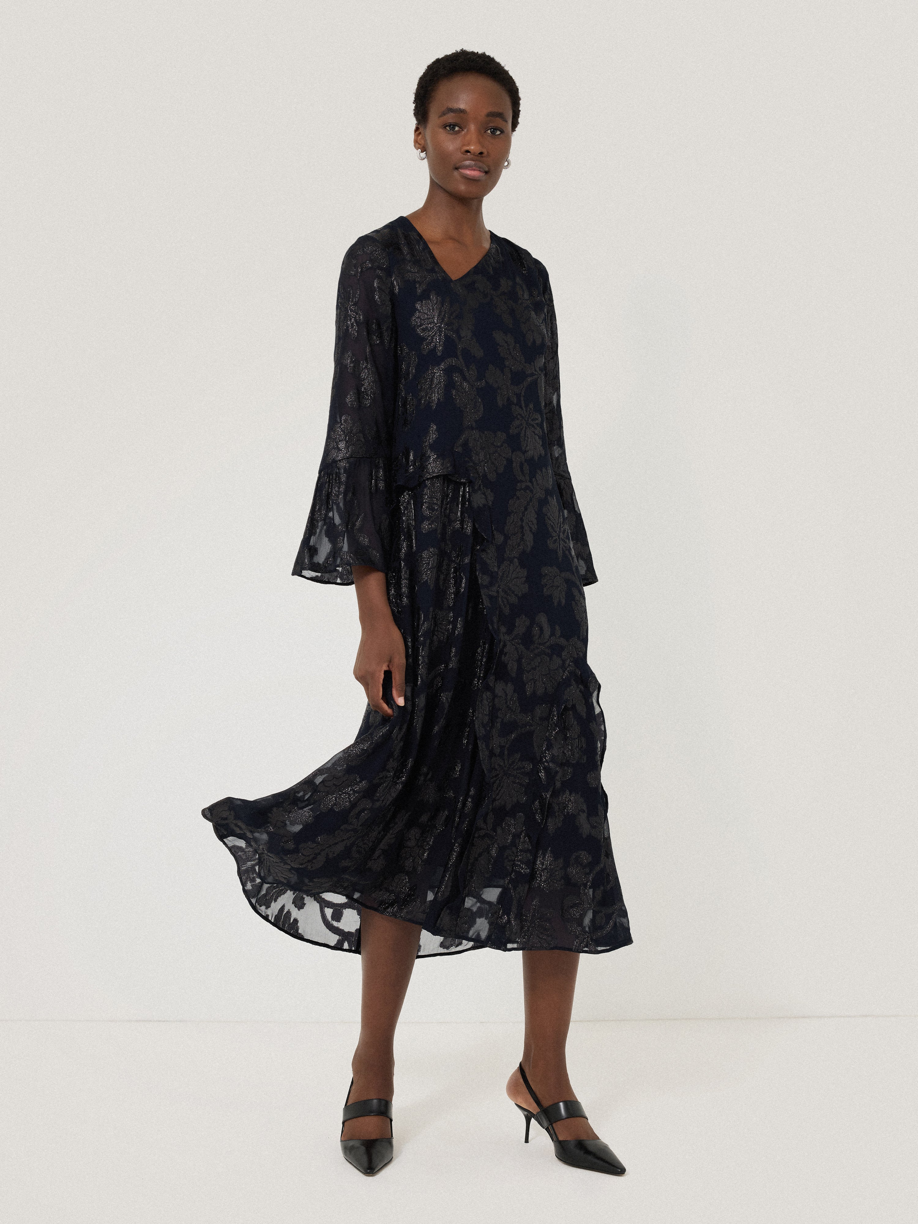 Metallic Jacquard Midi Dress | Navy – Jigsaw