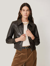 Leather Zip Front Biker | Dark Olive