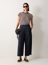 Wide Leg Cotton Trouser | Navy