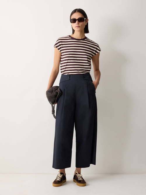 Wide Leg Cotton Trouser | Navy