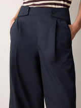 Wide Leg Cotton Trouser | Navy