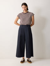 Wide Leg Cotton Trouser | Navy