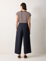 Wide Leg Cotton Trouser | Navy