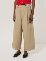 Wide Leg Cotton Trouser | Stone