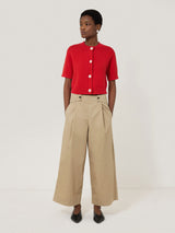 Wide Leg Cotton Trouser | Stone