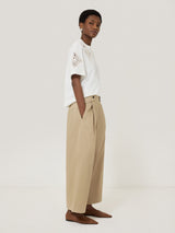 Wide Leg Cotton Trouser | Stone