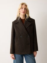 Alba Wool Herringbone Pea Coat | Brown