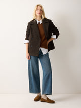 Alba Wool Herringbone Pea Coat | Brown