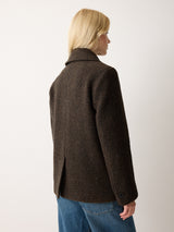 Alba Wool Herringbone Pea Coat | Brown