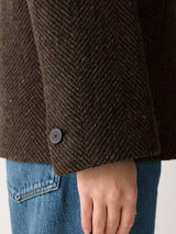 Alba Wool Herringbone Pea Coat | Brown