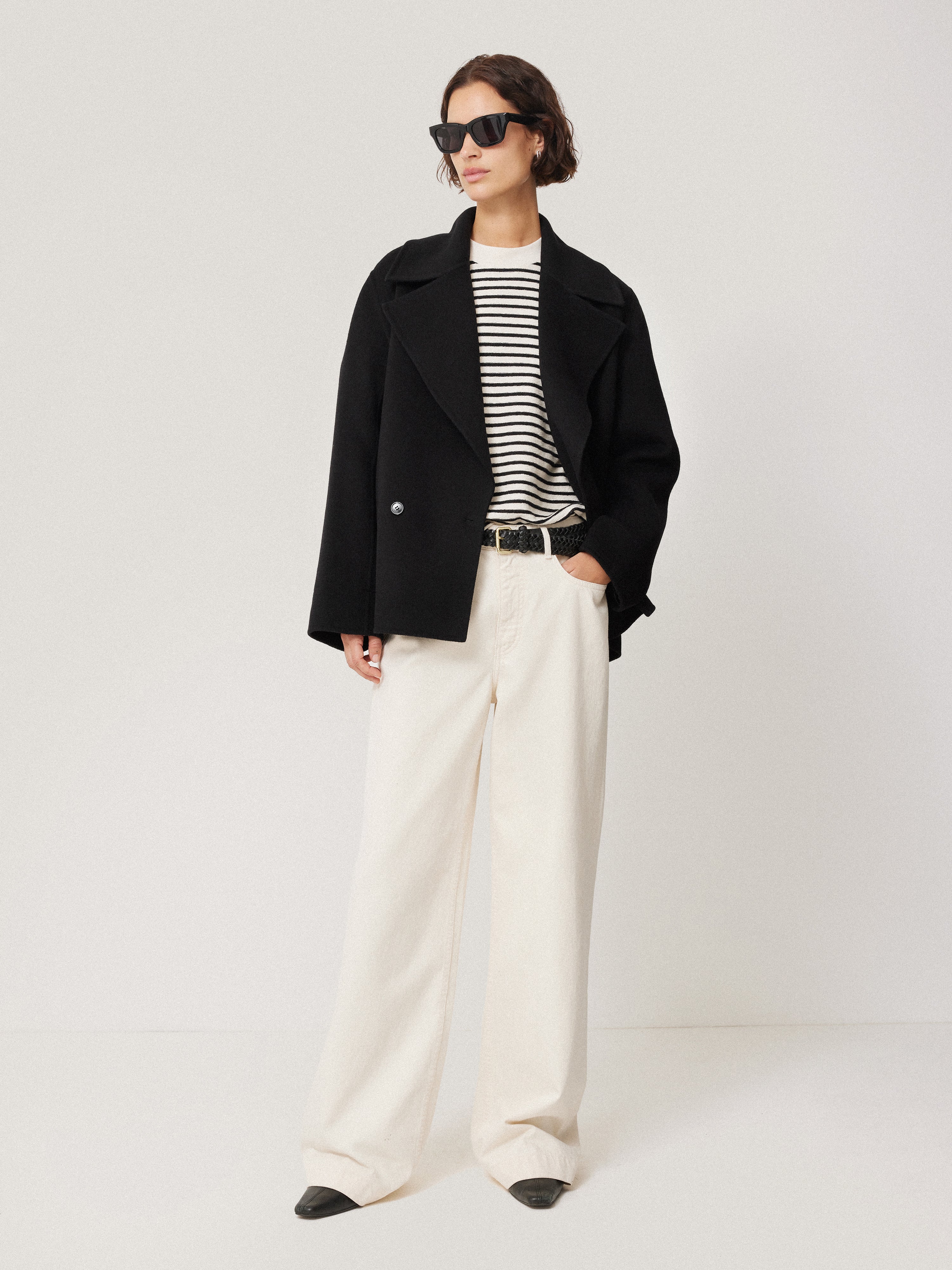 Wool Double Faced Short Coat | Black – Jigsaw