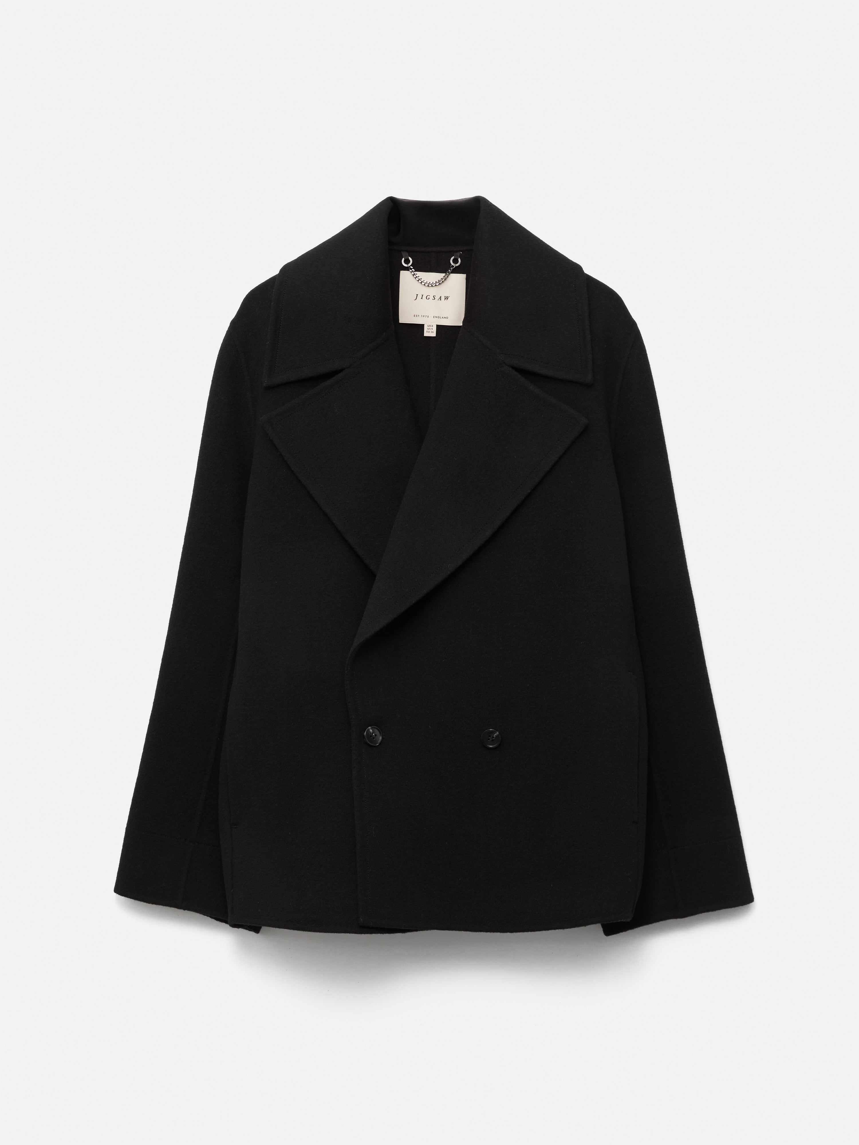 Wool Double Faced Short Coat | Black – Jigsaw