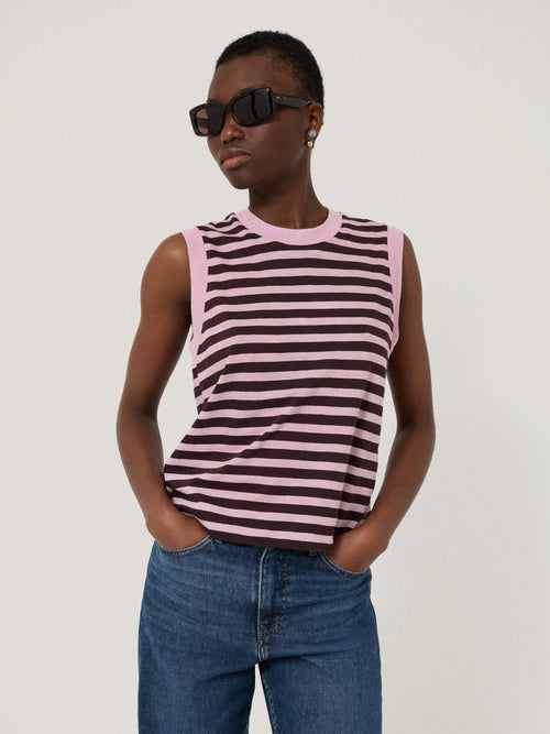 Cotton Slub Stripe Tank | Oxblood