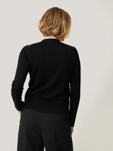Merino Double Front Cardigan | Black