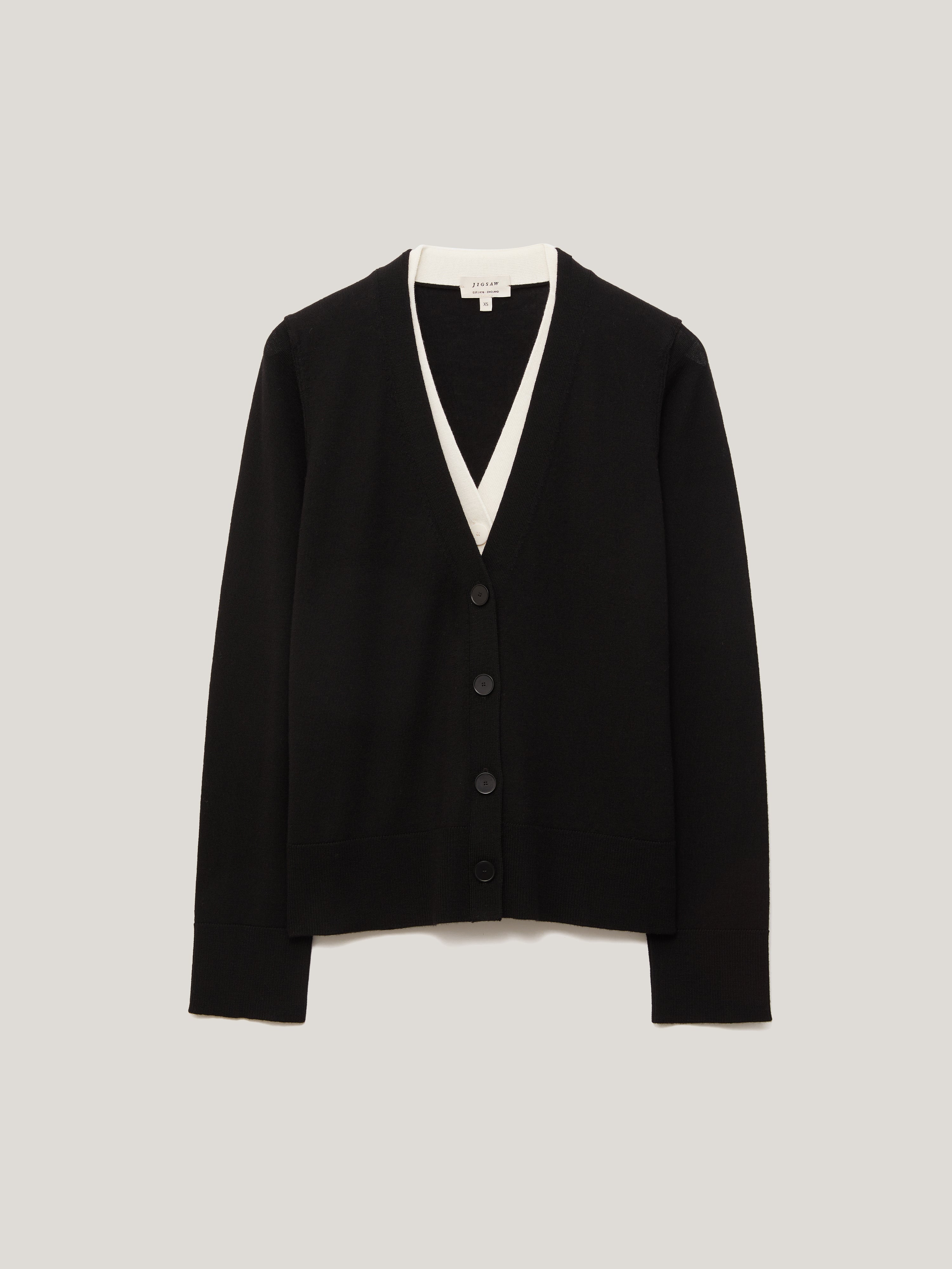Merino Double Front Cardigan | Black – Jigsaw