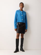 Wool Cropped Raglan Cardigan | Blue