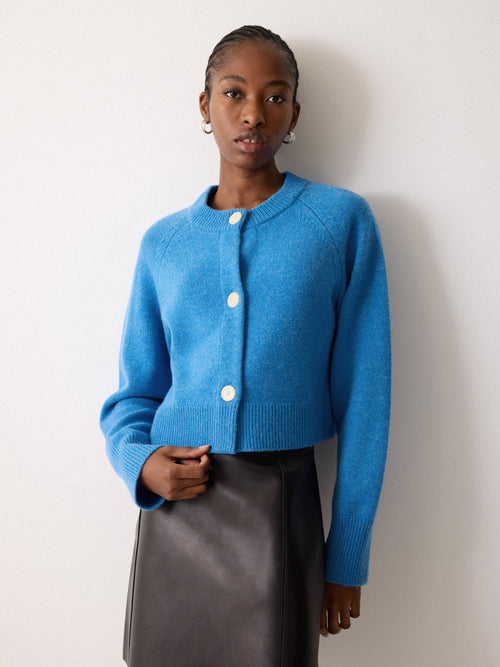 Wool Cropped Raglan Cardigan | Blue