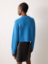 Wool Cropped Raglan Cardigan | Blue