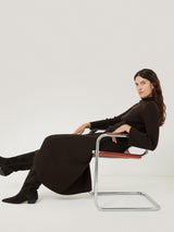 Lattice Trim Knitted Dress | Brown