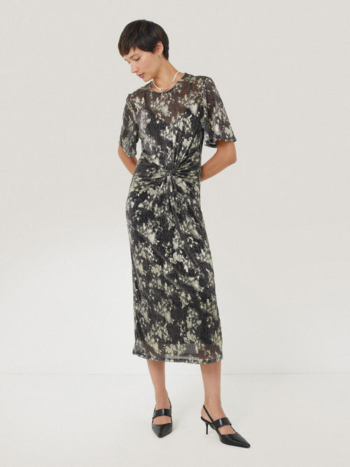 Metallic Knot Front Dress | Gold Jigsaw Metallic Knot Front Dress | Gold Jigsaw