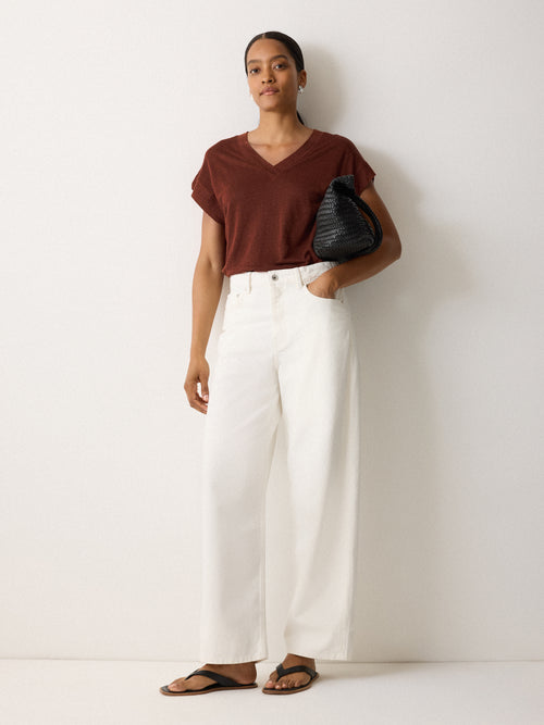 Linen V Neck Tee | Brown