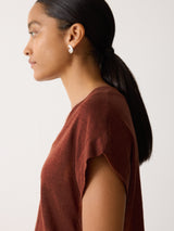 Linen V Neck Tee | Brown