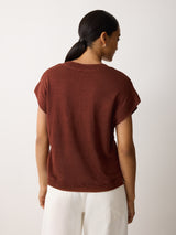 Linen V Neck Tee | Brown