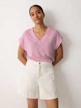 Linen V Neck Tee | Pink