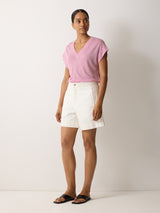 Linen V Neck Tee | Pink