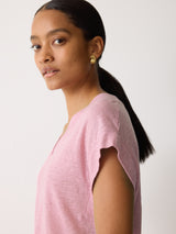 Linen V Neck Tee | Pink