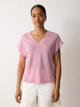 Linen V Neck Tee | Pink